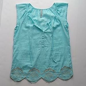 Old Navy Linen Boho Peasant Scallop Embroidery